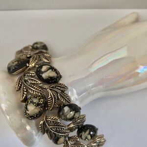 SELRO SELINI FILIGREE CONFETTI BRACELET LARGE PANEL VTG BLACK GOLD GLITTER SHELL